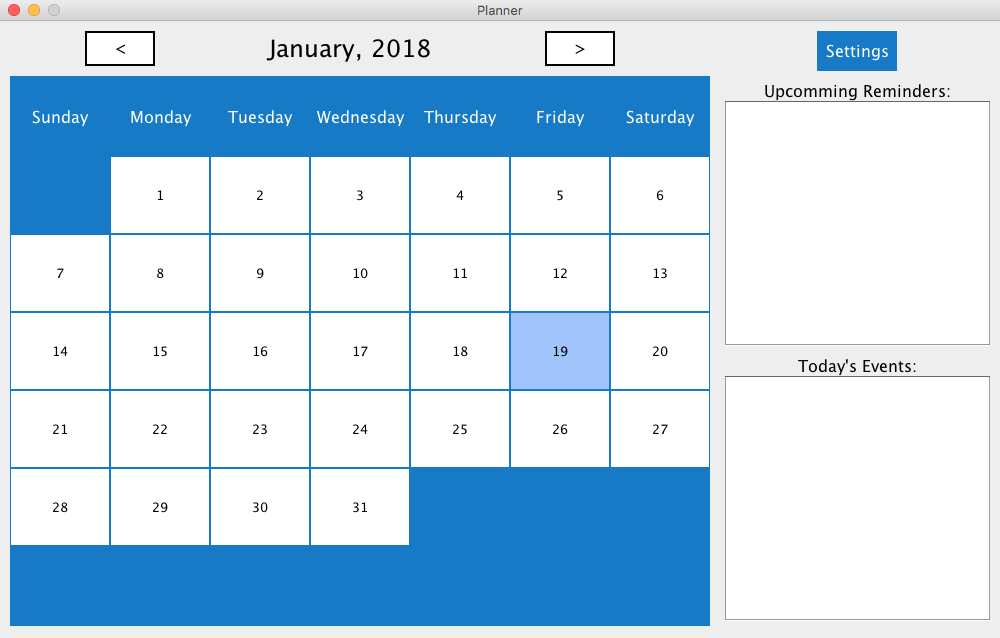 Calendar GUI Screenshot