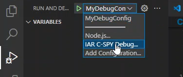 A user hovering over the 'IAR C-SPY Debug...' option