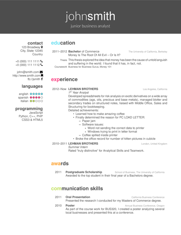 Example how a CV with this template can look like page 0