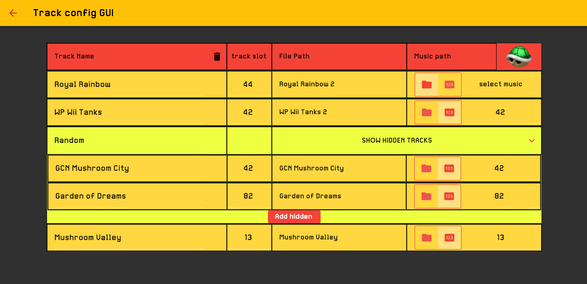 Track config