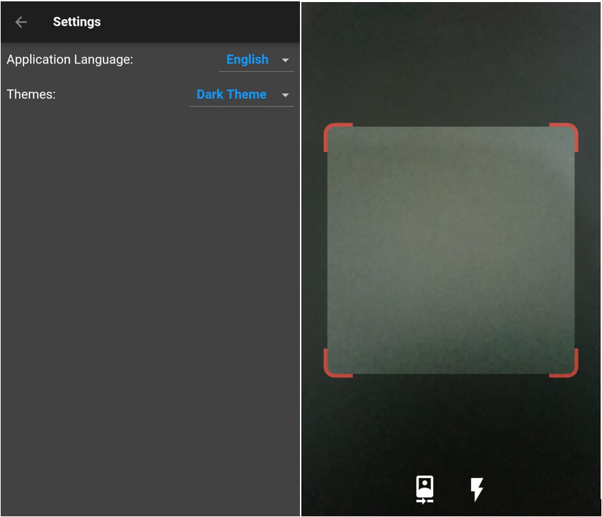 Camera Scanner and settings pages