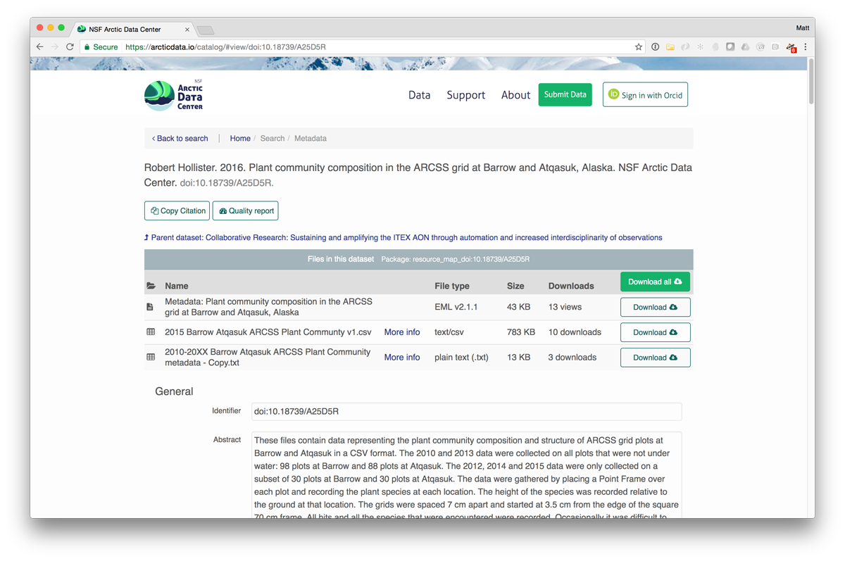 Arctic Data Center Metadata View