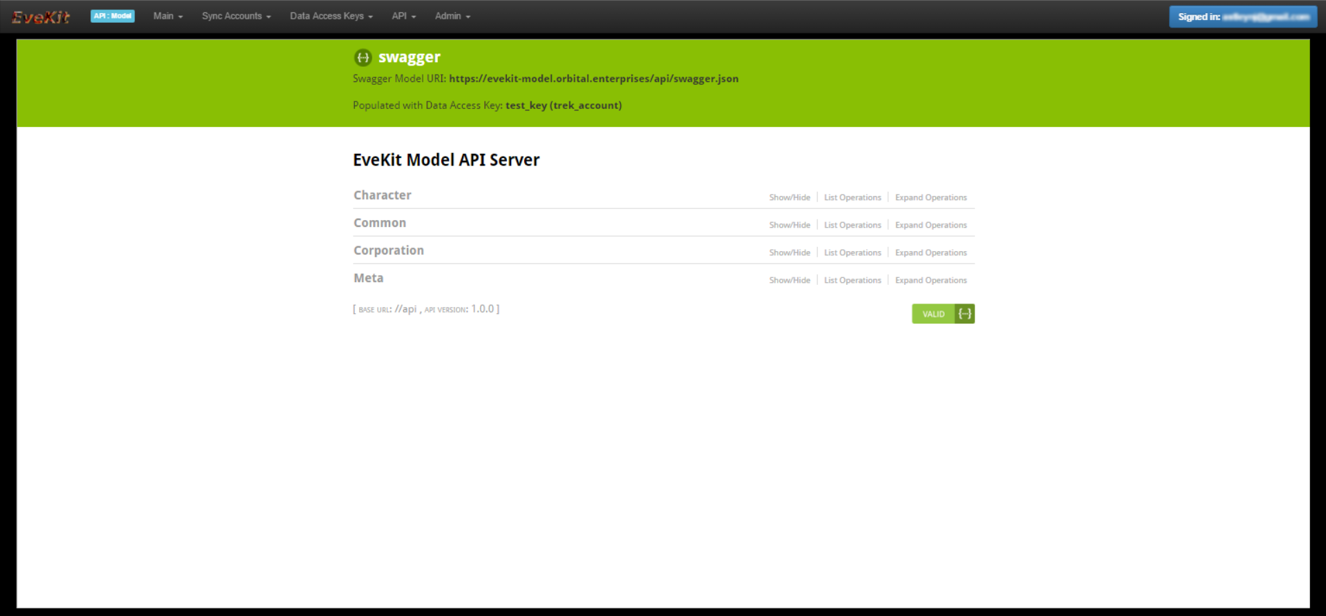 EveKit Model API Browser Screen