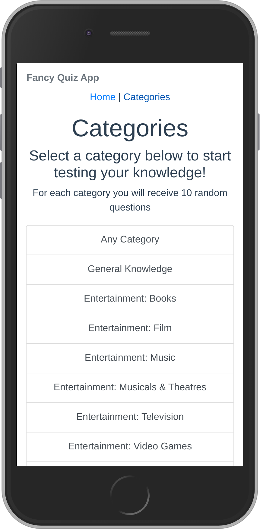 categories screen