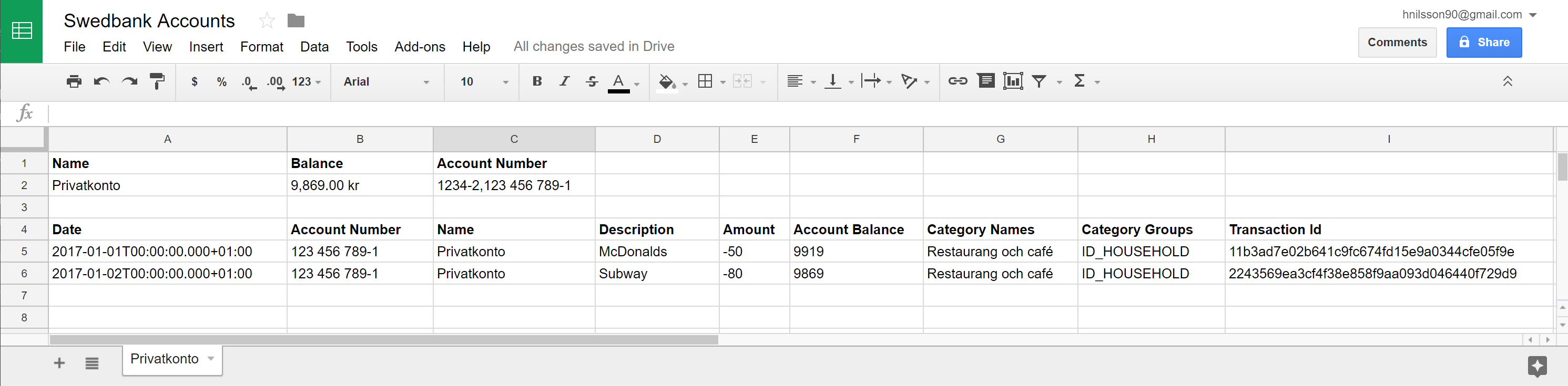 Example spreadsheet