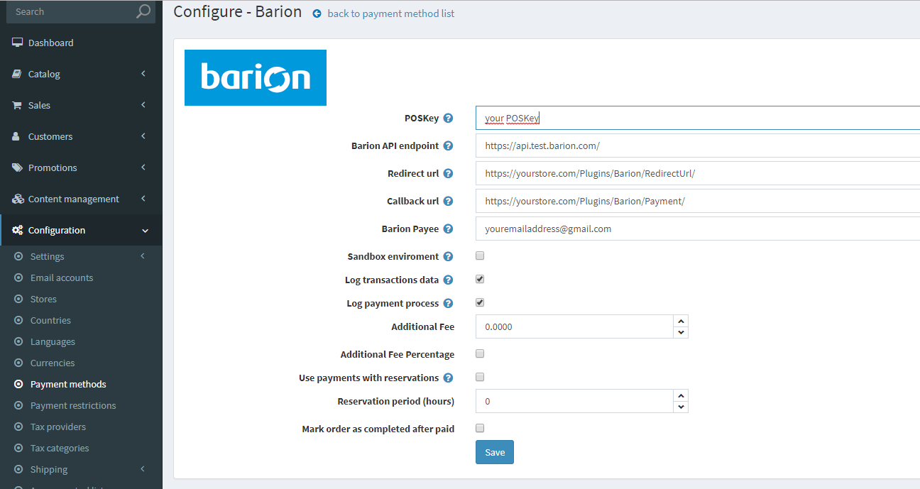 Plugin configuration