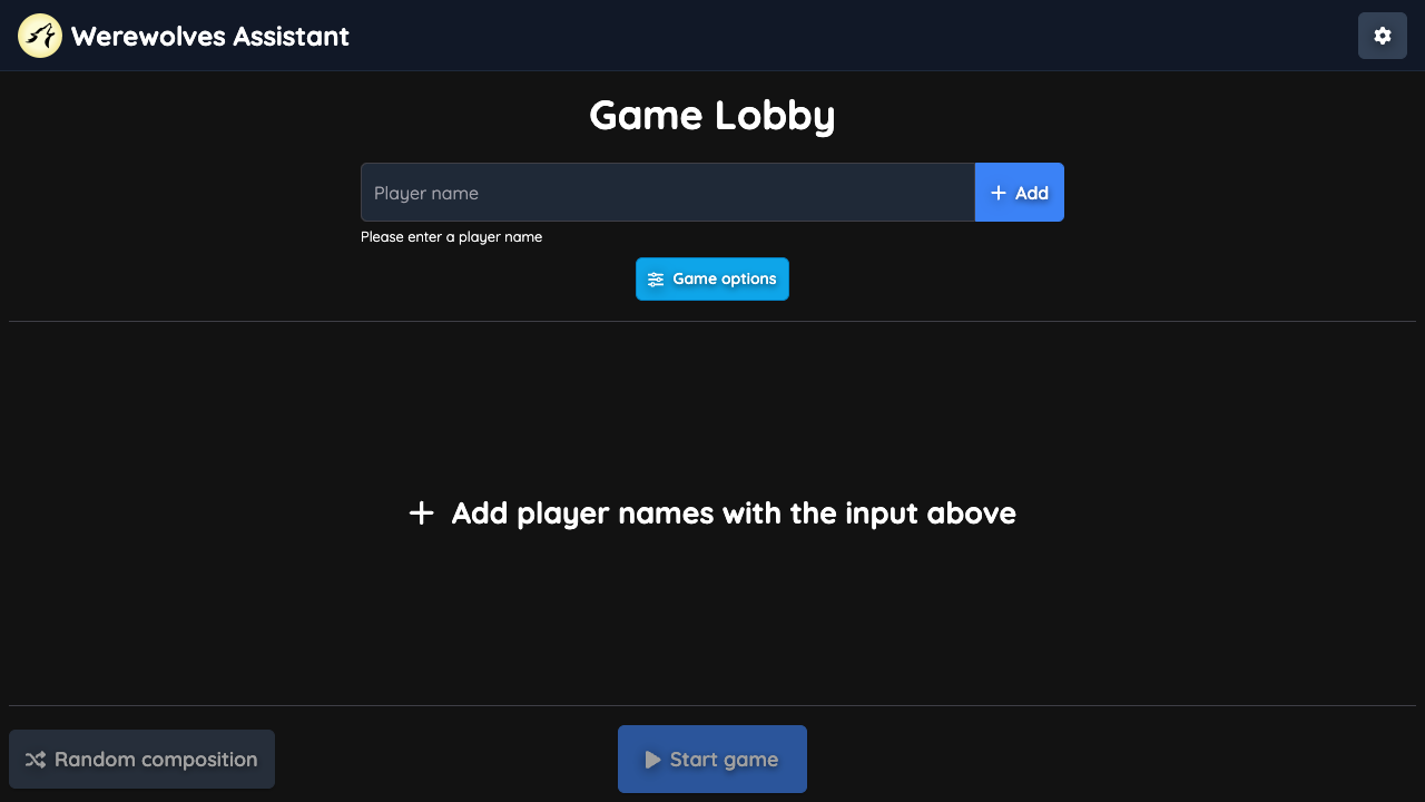 Game Lobby Page without players