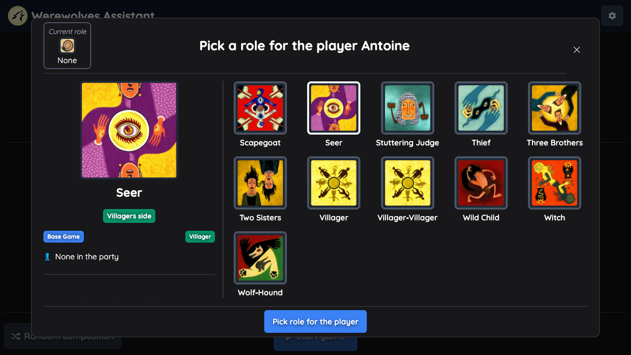 Game Lobby Role Picker with picked role