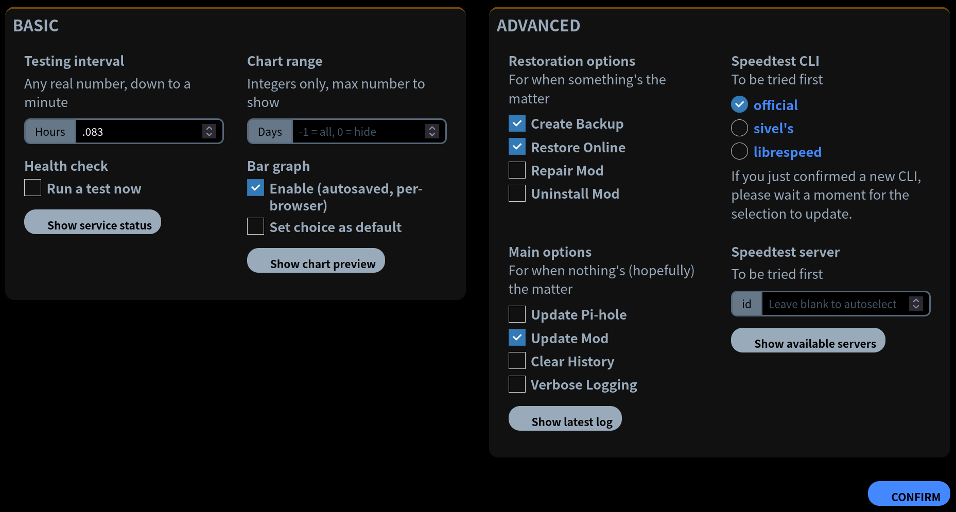 Speedtest Settings