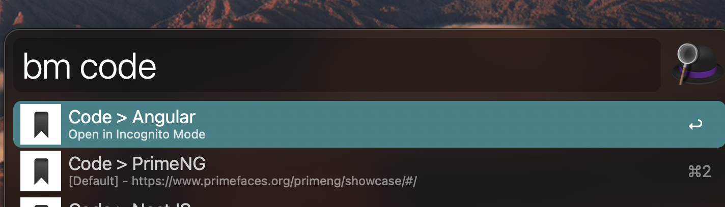 Alfred Search Bookmark