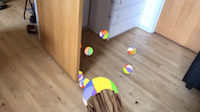 Throwing beachballs, that bounces of the walls and are occluded by other walls