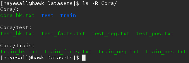 Basic file structure for the Cora dataset which BoostSRL assumes for most operations.