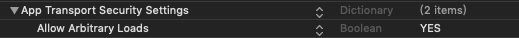 Xcode set iOS NSAppTransportSecurity