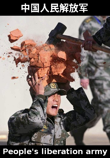 PLA soldier breaking bricks on head