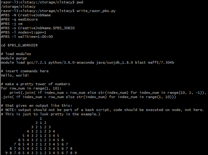 Output of python script that generates PBS bash scripts for submission on the razor cluster