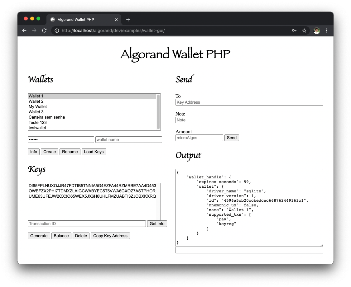 Algorand Wallet PHP GUI