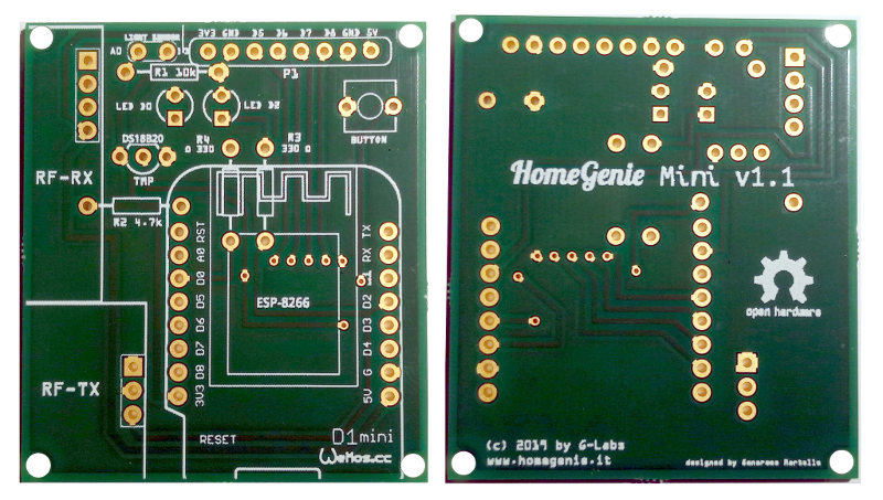 HomeGenie Mini PCB front and rear
