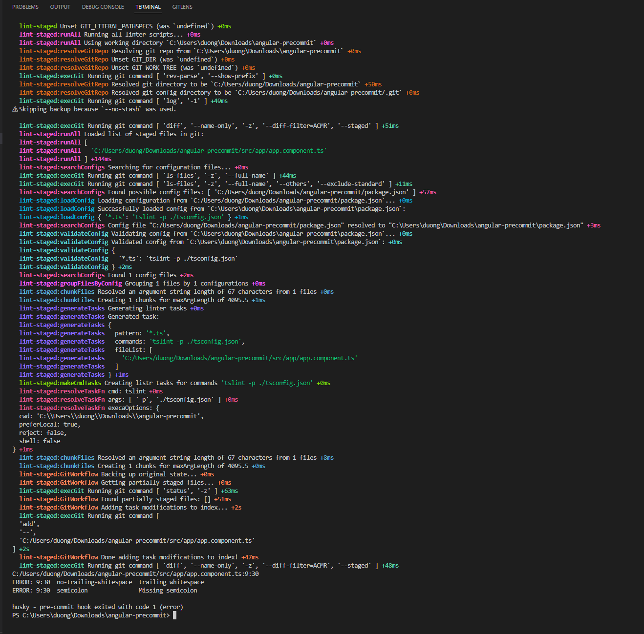 Precommit validations using husky and lint-staged