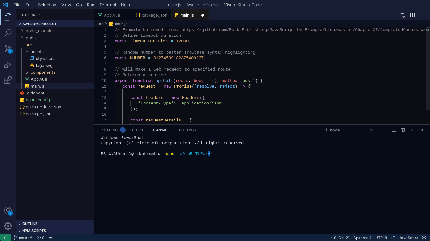 Screenshot of Visual Studio Code running Kai theme