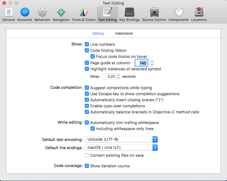 Xcode Text Editing