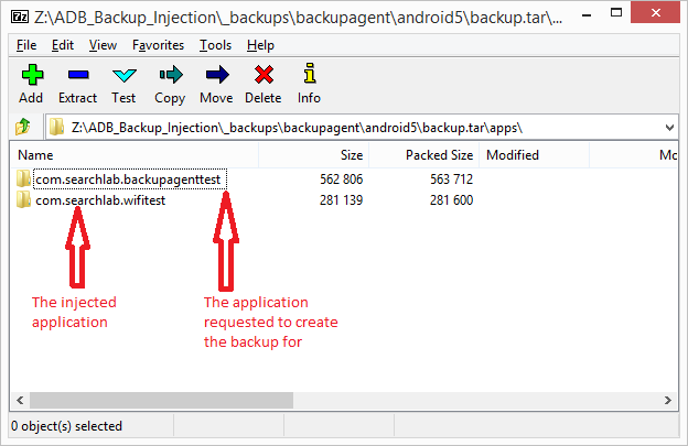 ADB Backup Injection, the tar file with the injected content