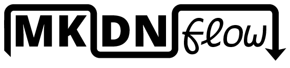 Black mkdnflow logo in light color mode and white logo in dark color mode.