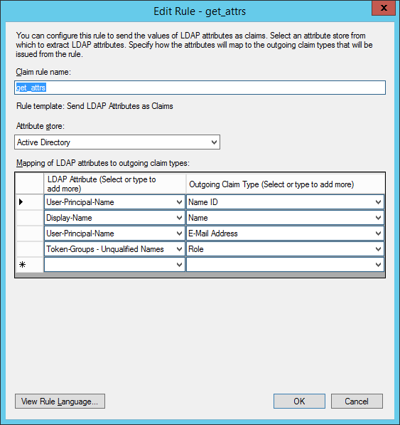 ADFS get attributes claim rule for Splunk