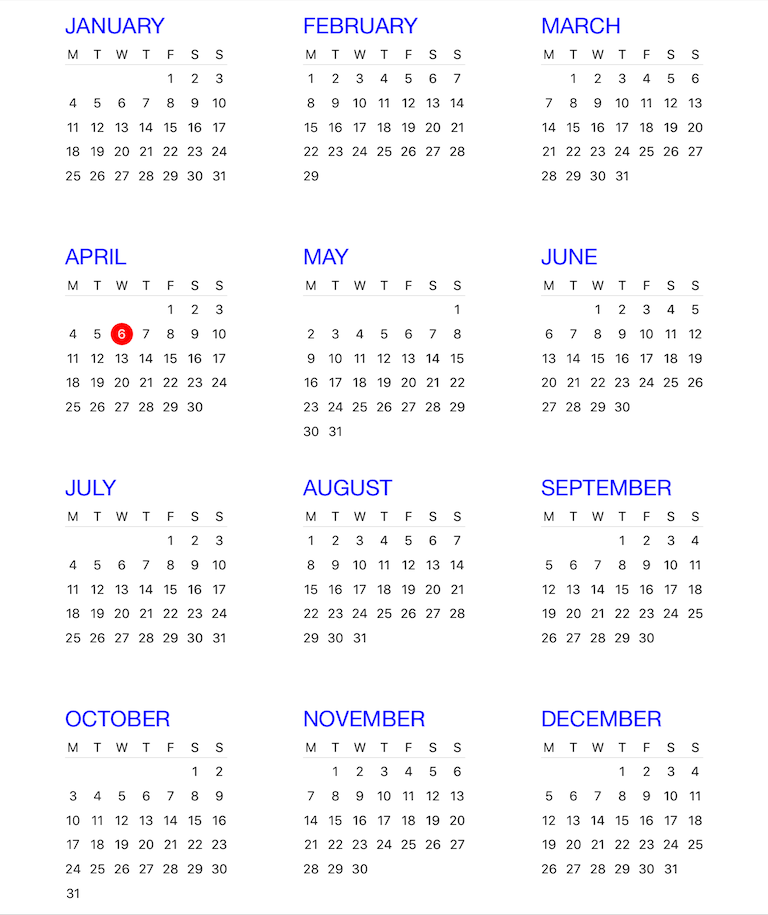 Year Calendar View