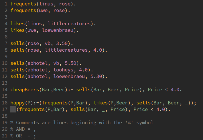 Screenshot of syntax hilighting on dummy file