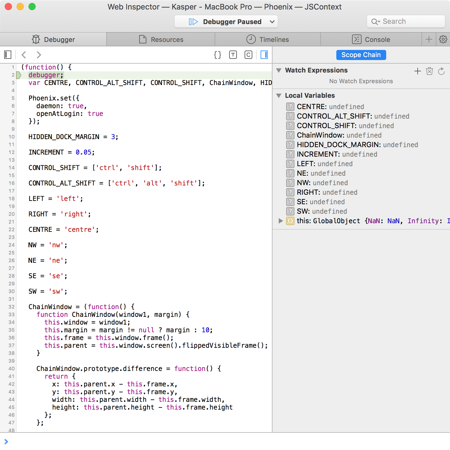 Debugger for Web Inspector