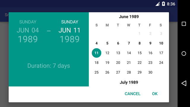 Date Range Picker Landscape