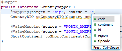 Code completion for properties and enum constants