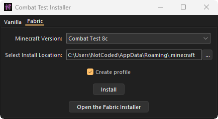 Launcher opened in Fabric Tab