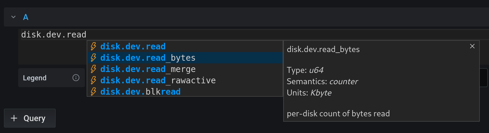 Vector metrics autocompletion