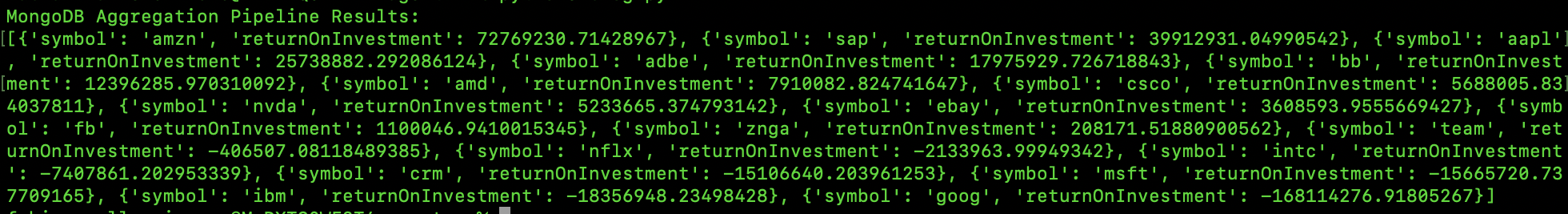 MongoDB Aggregation Pipeline Results Screenshot