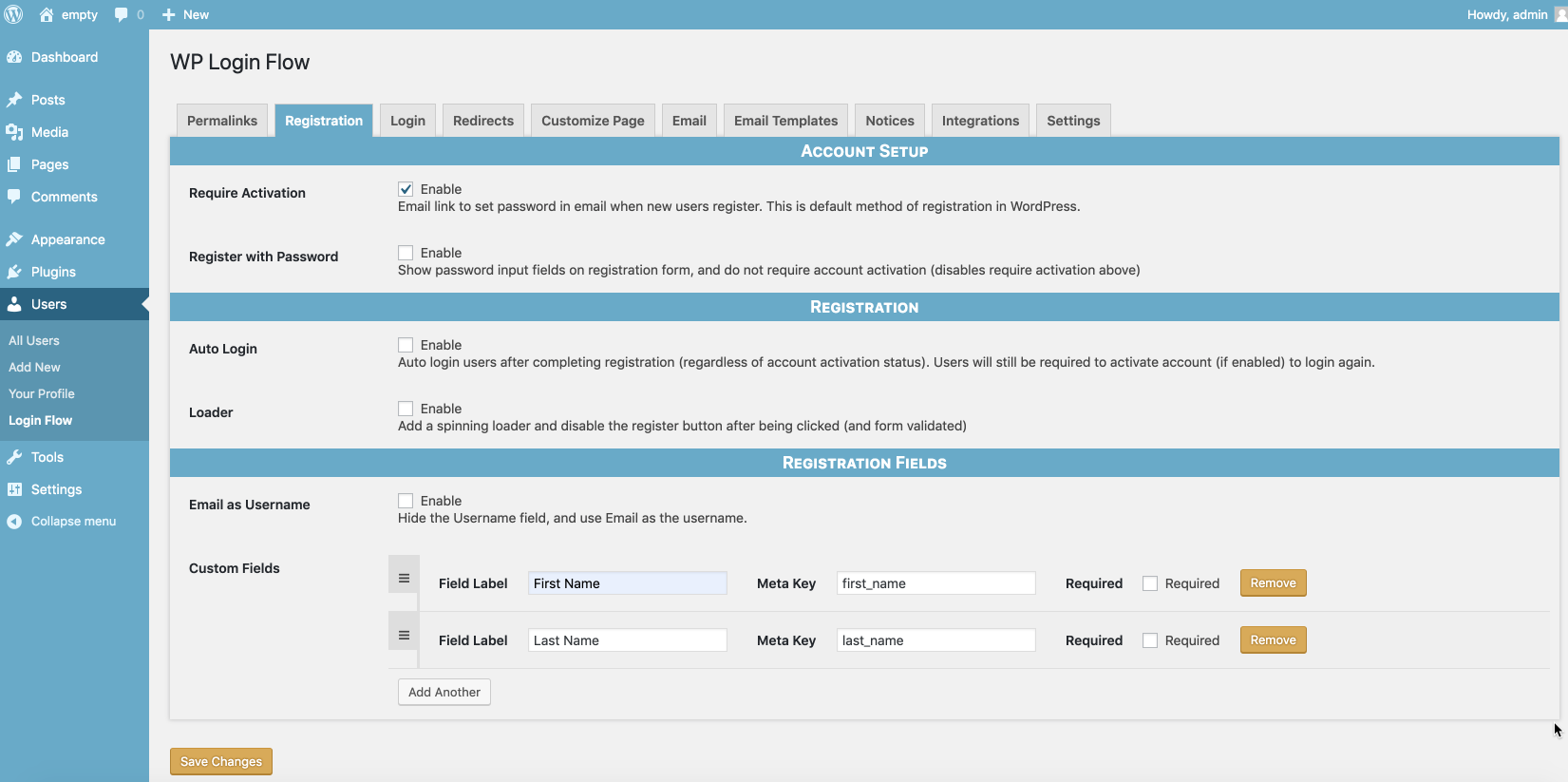 Registration Customization