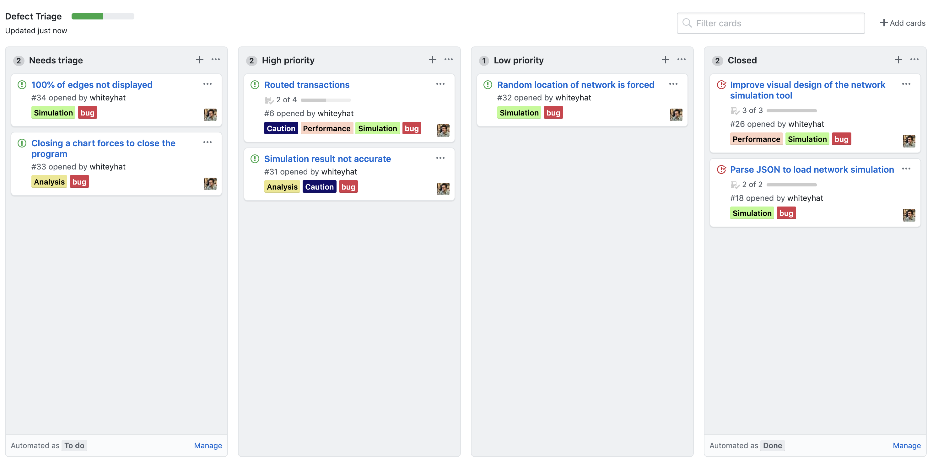 Defect Triage Kanban Board