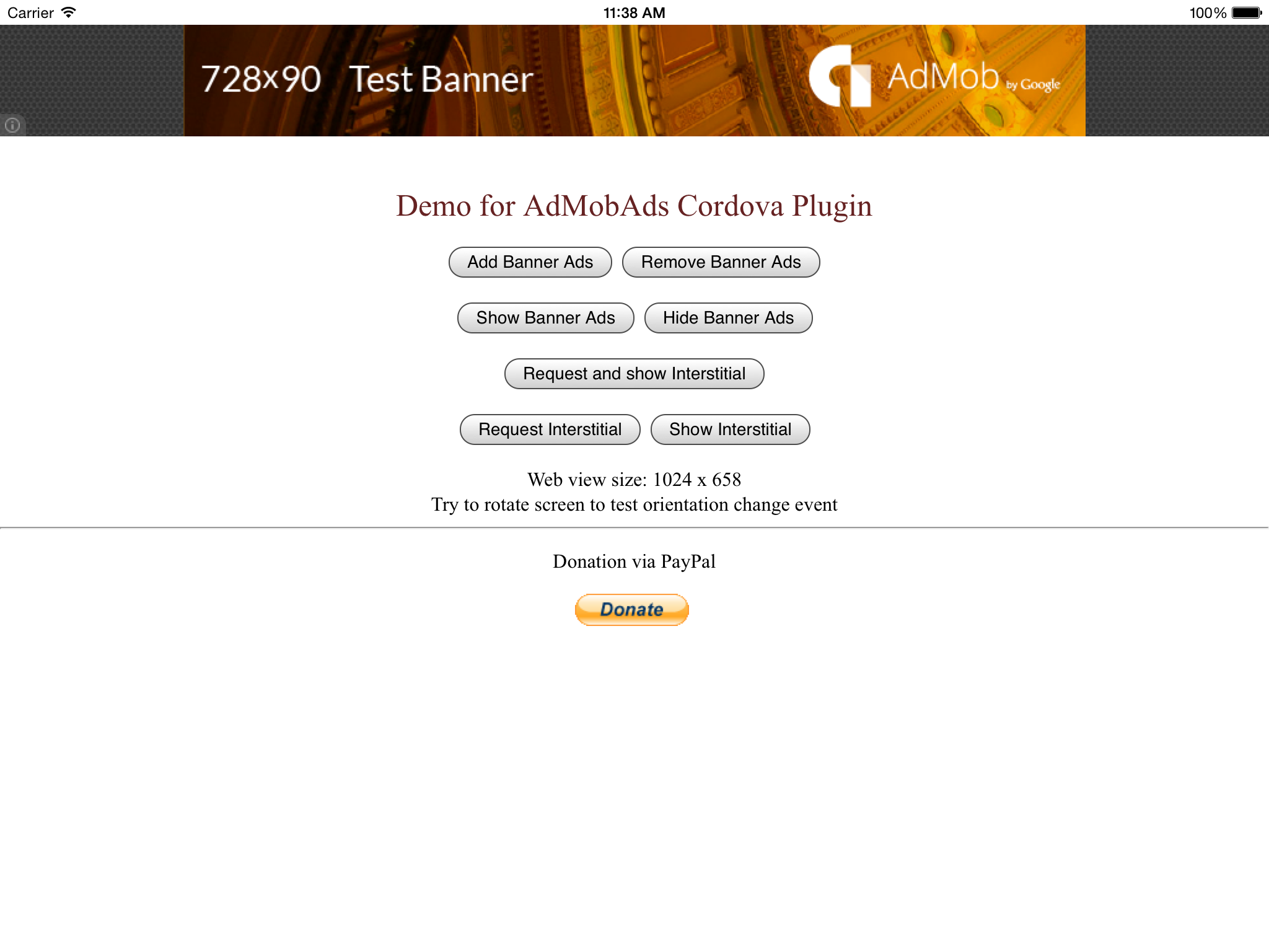 Phonegp Cordova banner admob plugin